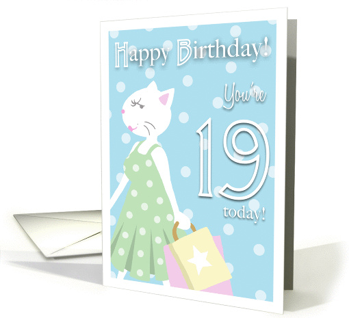 Happy Birthday 19 Year Old - Girl cat goes shopping card (859097)