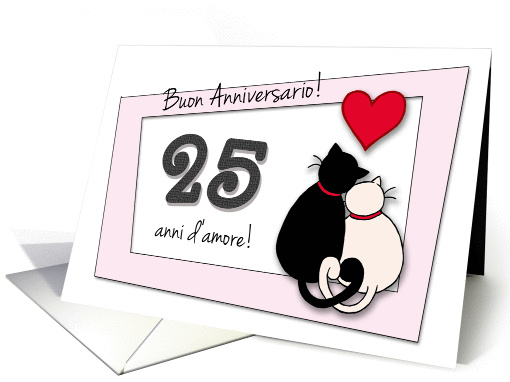 Happy 25th Anniversary (Italian) - Two cats in love card (859431)