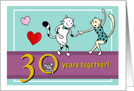 Happy 30th Wedding Anniversary - Two cats dancing card