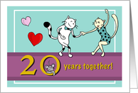 Happy 20th Wedding Anniversary - Two cats dancing card