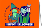 Halloween, witch and vampire - straight partner card