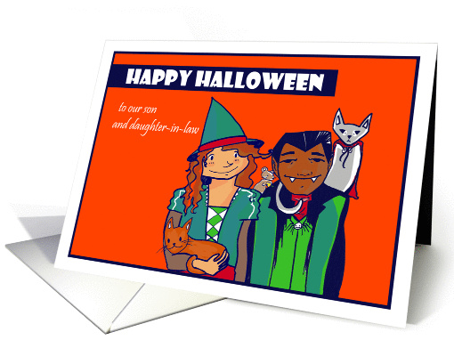 Halloween Son and Daughter in Law - witch and vampire card (1320446)