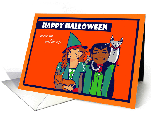 Halloween Interracial couple - son and wife card (1320450)
