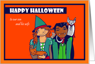 Halloween Interracial couple - son and wife card