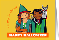 Halloween Husband - Interracial Couple with Pets card