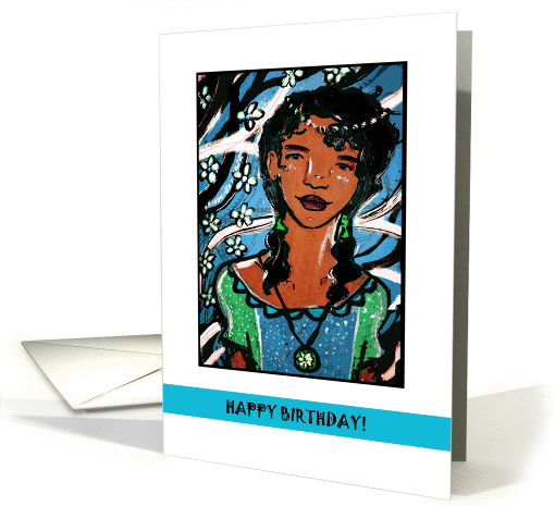 Happy Birthday - young girl with flowers card (1326106)