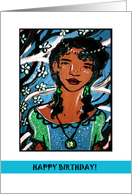 Happy Birthday - young girl with flowers card