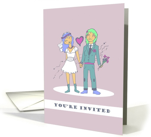 Wedding Invitation - hipster brides holding hands card (1377018)