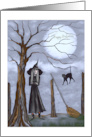 Halloween Wicked Witch Black Cat and Moon card