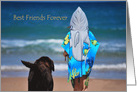 Best Friends Forever-Child and dog walking towards the sea card