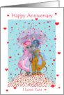 Happy Anniversary-Two mice under a shower of hearts card