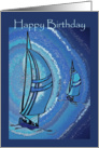 Happy birthday-Yachts in Swirls of Blue card