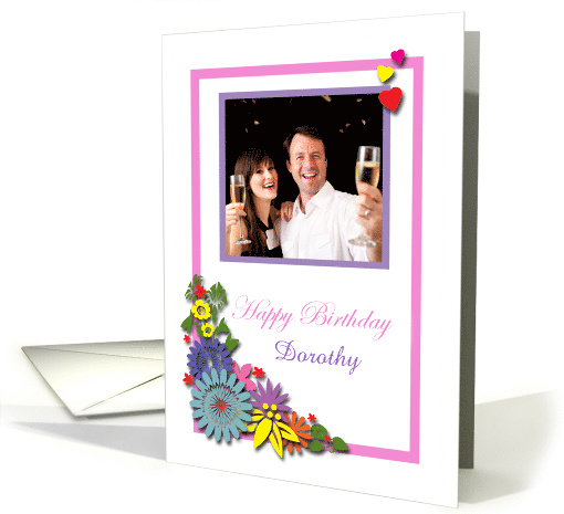Birthday Flowers & Hearts - customisable photo & name card (1525930)