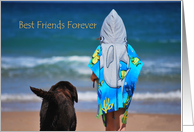 Best Friends Forever-Child and dog walking towards the sea card