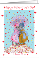 Happy Valentine’s Day-Two mice under a shower of hearts card