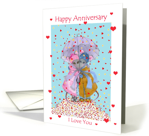 Happy Anniversary-Two mice under a shower of hearts card (832826)