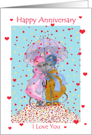 Happy Anniversary-Two mice under a shower of hearts card