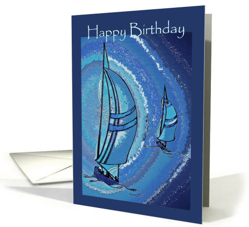 Happy birthday-Yachts in Swirls of Blue card (933266)