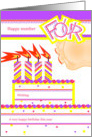 Happy 4th Birthday, Cake with 4 Candles card