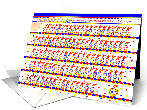 Happy 102nd Birthday, Cake with 102 Candles card (836586)