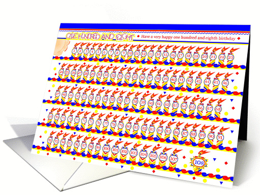 Happy 108th Birthday, Cake with 108 Candles card (836687)