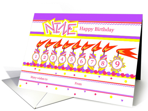 Happy 9th Birthday, Cake with 9 Candles card (837373)