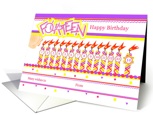 Happy 14th Birthday, Cake with 14 Candles card (837382)