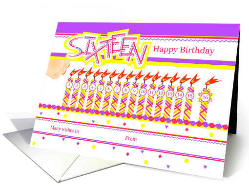 Happy 16th Birthday, Cake with 16 Candles card (837384)