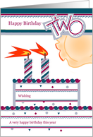 Happy 2nd Birthday, Cake with 2 Candles card