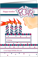 Happy 4th Birthday, Cake with 4 Candles card