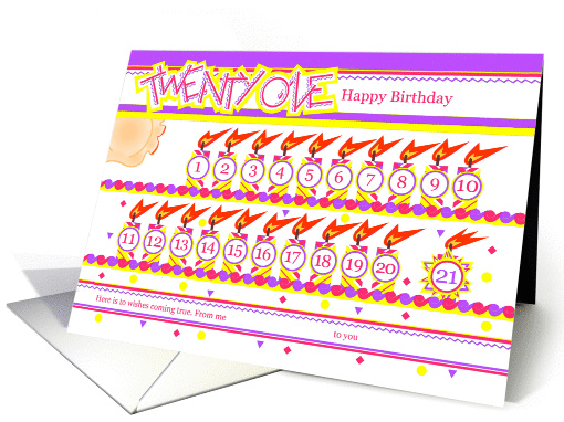 Happy 21st Birthday, Cake with 21 Candles card (838300)