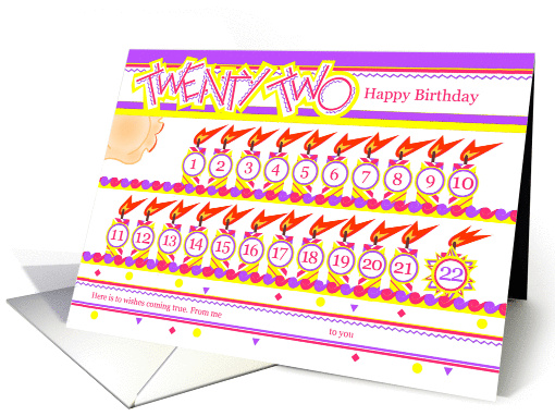Happy 22nd Birthday, Cake with 22 Candles card (838301)