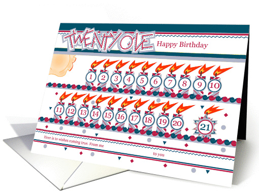 Happy 21st Birthday, Cake with 21 Candles card (842846)