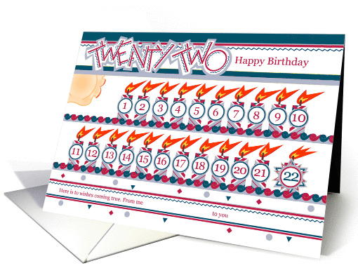 Happy 22nd Birthday, Cake with 22 Candles card (842847)