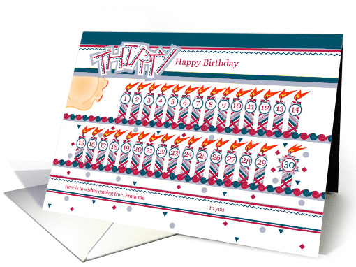 Happy 30th Birthday, Cake with 30 Candles card (842889)