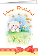 Happy Birthday-White Bear among the butterflies card