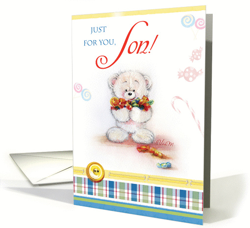 Son-White teddy bear with sweets card (848388)