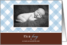 It’s a Boy Plaid Photo Card