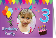 3 Year Bithday Party Photo Card