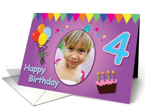 Happy 4th Birthday Colorful Photo card (855655)