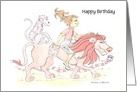 Little Girl Riding a Lion Birthday card