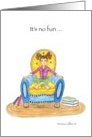 Little girl pouting in a blue and yellow Chair missing you card
