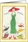 Stylish woman with many hats card