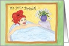 Girl with red hair in tub with bubbles card