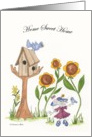 Bird house with two little blue birds Home Sweet Home Card