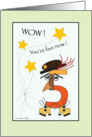 Number five all dress up with a hat and shoes. card