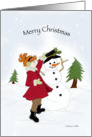 Merry Christmas, Girl with Snowman Illustration card