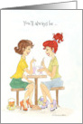 Best Friends, Two girlfriends having a soda at the soda shop card