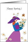 Happy Spring Girl with Bouquet card