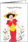 Happy Birthday Girl in Red and Yellow Dress card